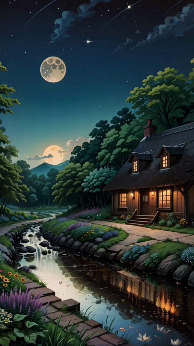 4K 山间小屋的月夜