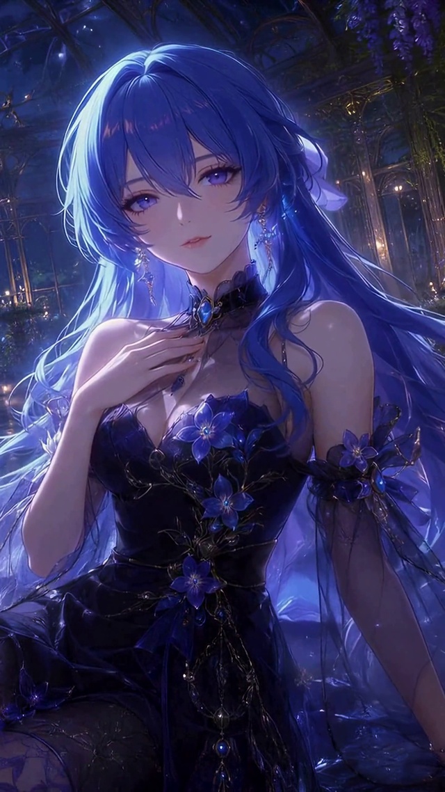 月夜花房蓝发美少女