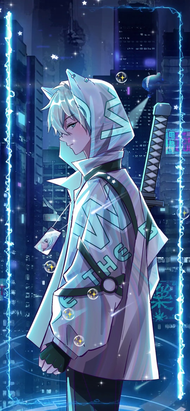 治愈蓝赛博朋克少年