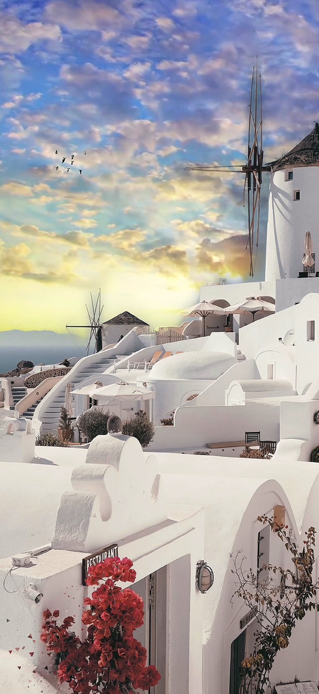 海边的风景 晚霞白色蓝色天空