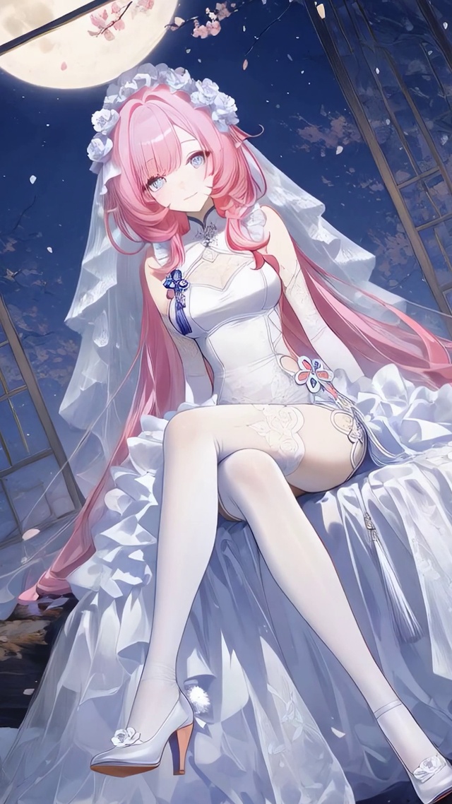 月下粉发婚纱少女