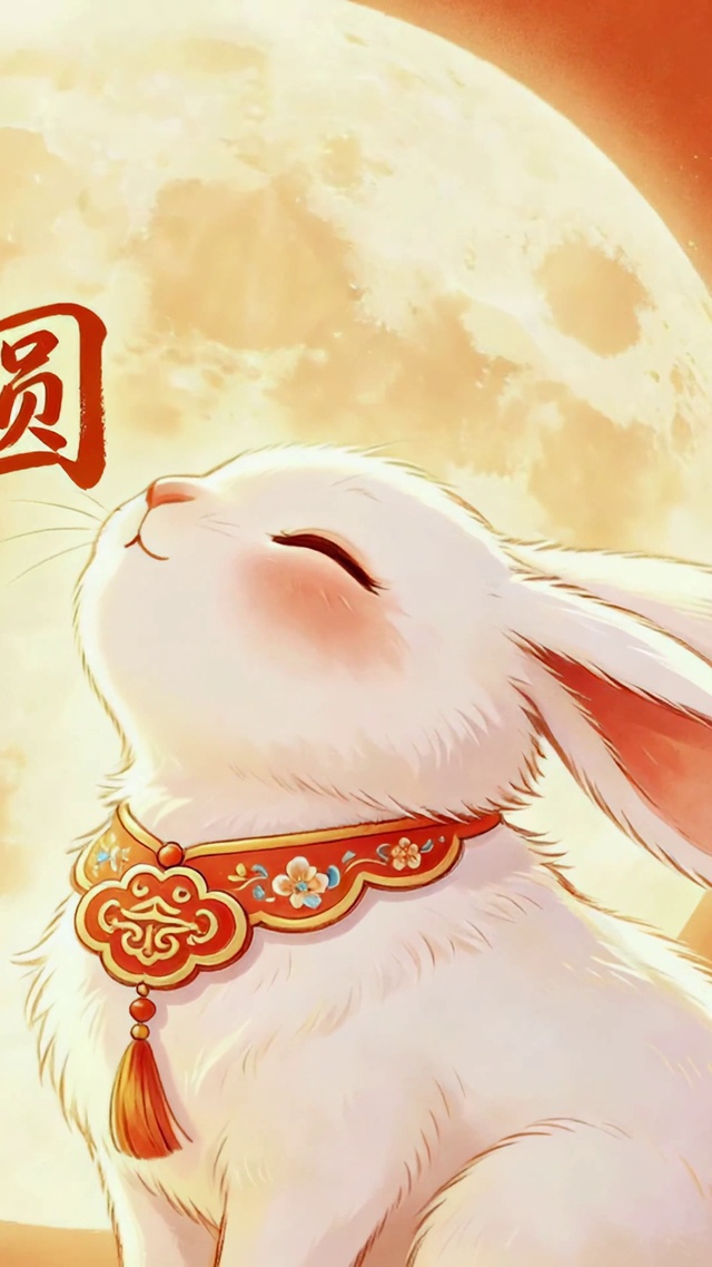 月是故乡圆萌兔赏月