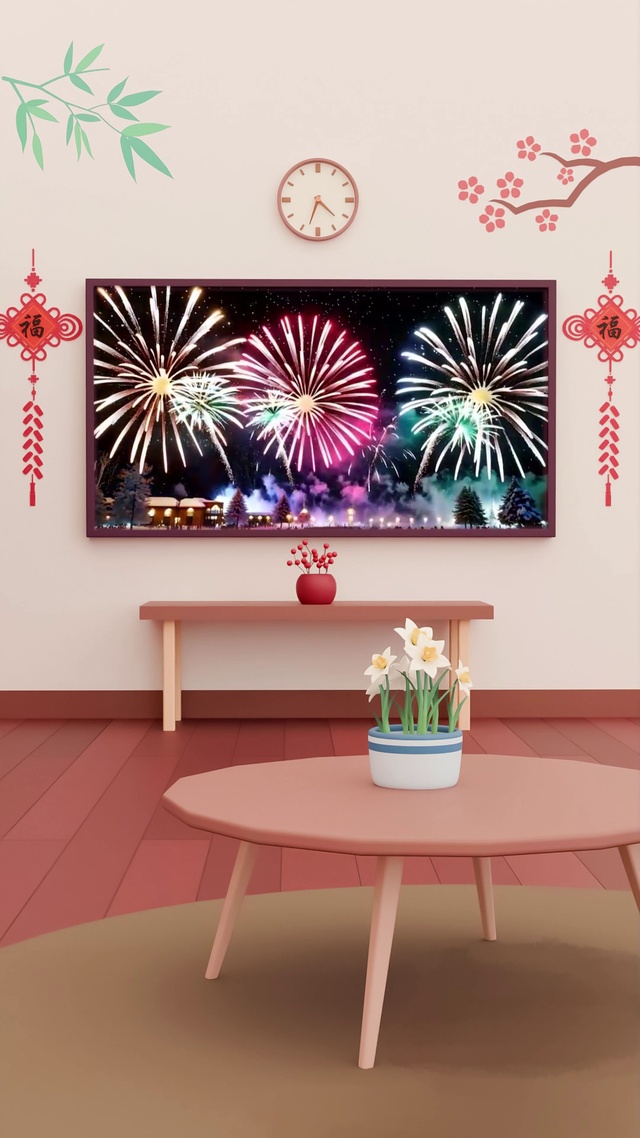 3D烟花主题书架壁纸