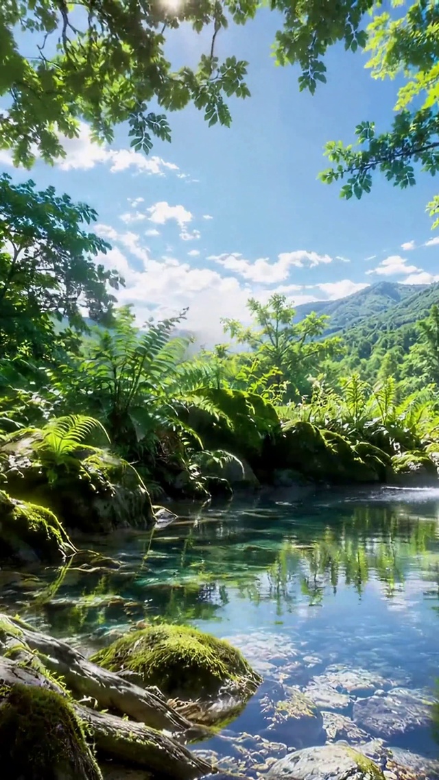 清新治愈林间溪流风景