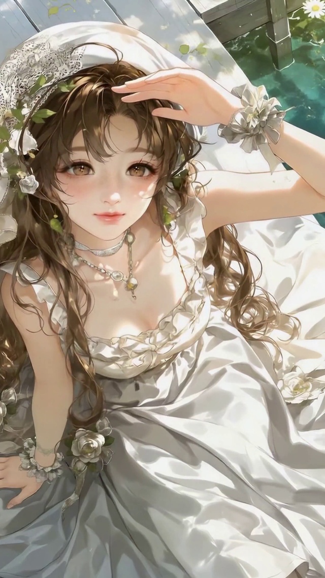 夏日水边清新美少女