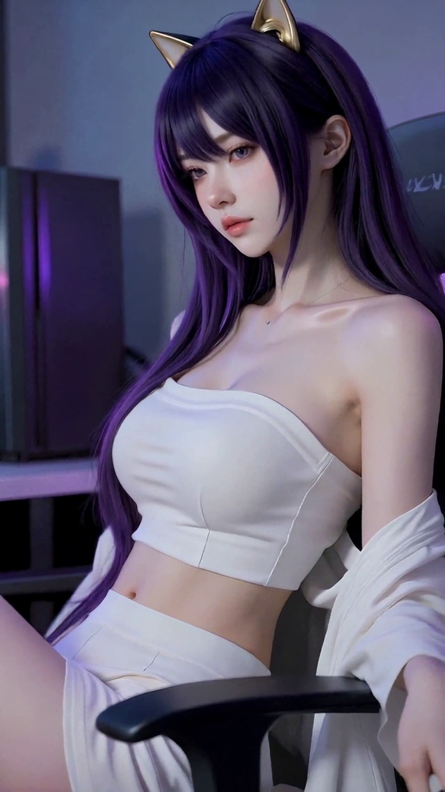 紫发猫耳电竞美少女