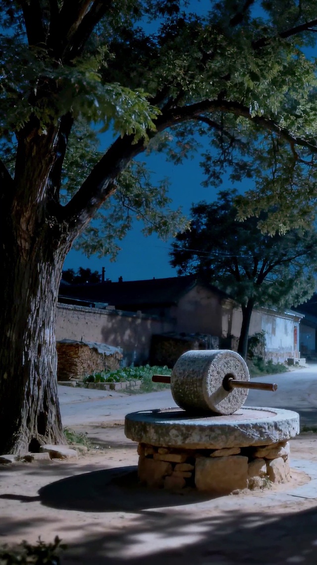 月下乡村夜景