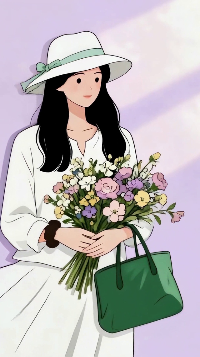 白衣少女捧花