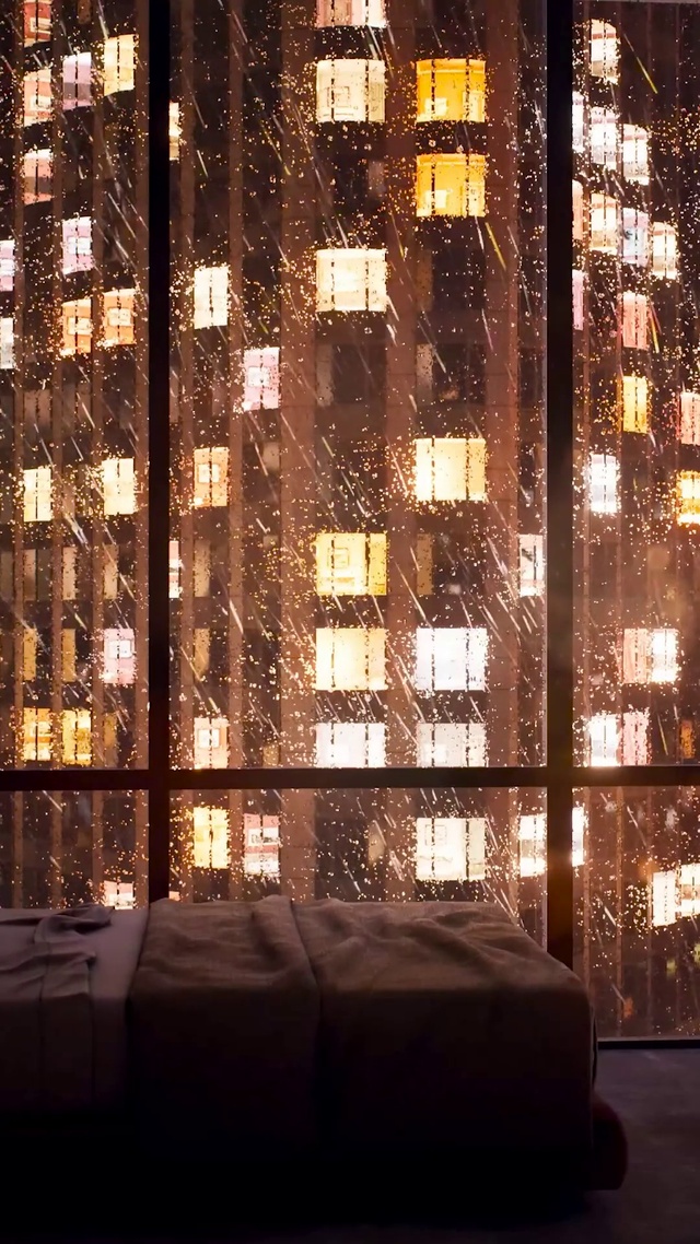 夜晚雨夜城市房间
