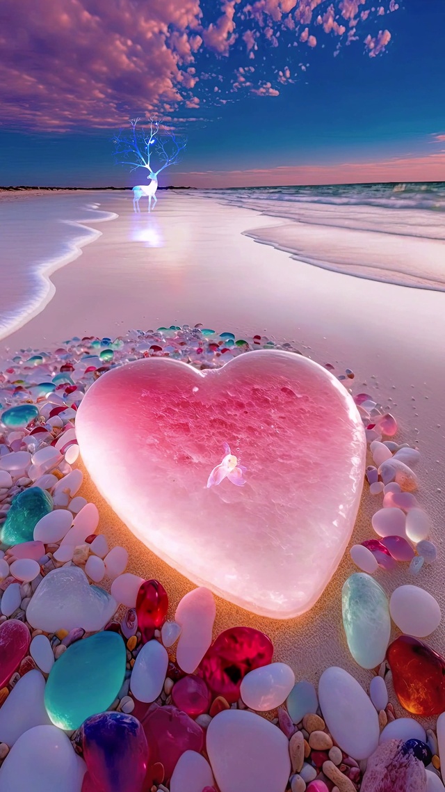 浪漫心形海滩石