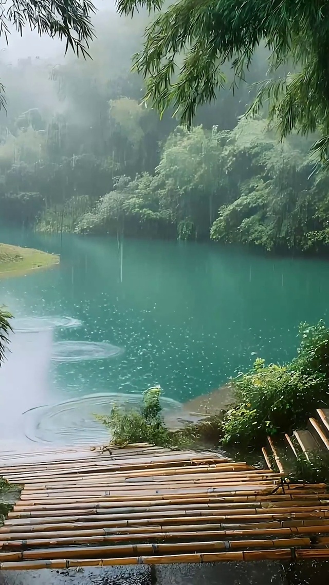 雨天竹林带鱼屏
