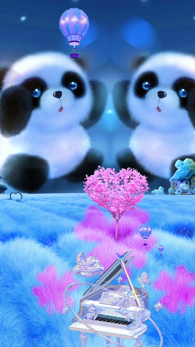 一对熊猫看热气球