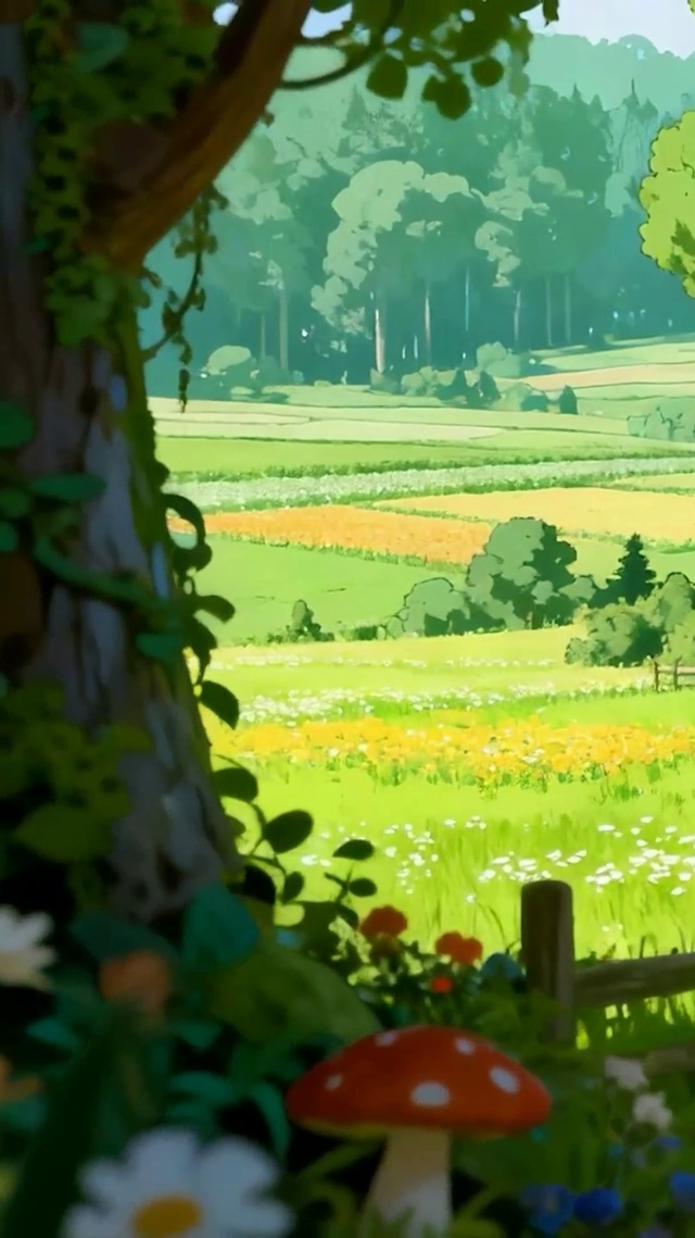 护眼绿景树木房屋