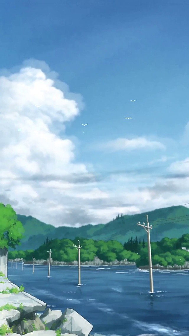 唯美蓝天白云河流无限循环