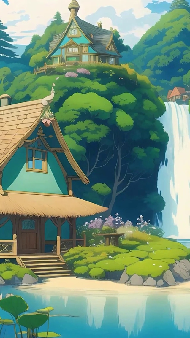 护眼白云树木河流