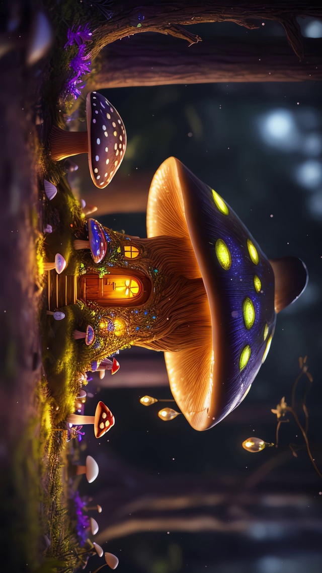 夜晚下的蘑菇屋