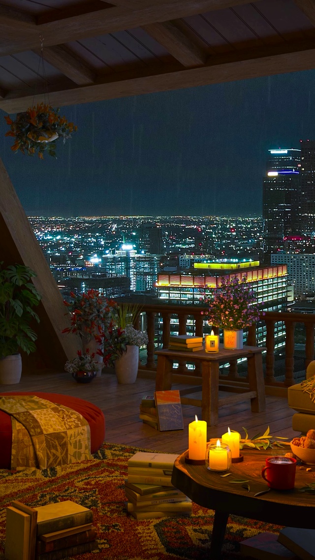 温馨都市雨夜房间