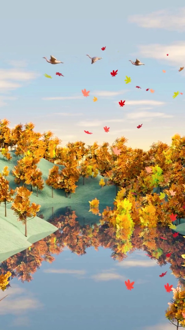 红叶、山林、大雁