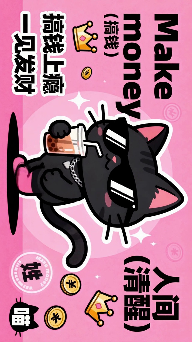 搞钱上瘾一见发财可爱黑猫