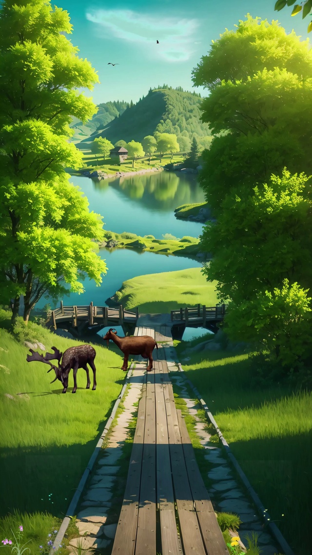 唯美绿色河流小路