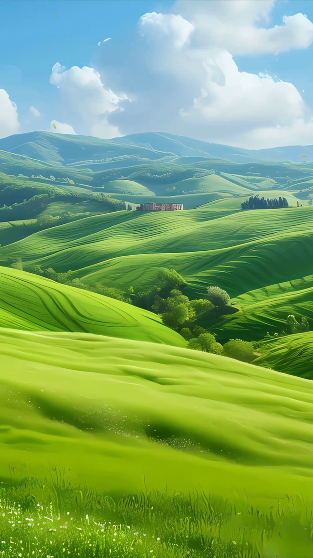 护眼绿景房屋山川