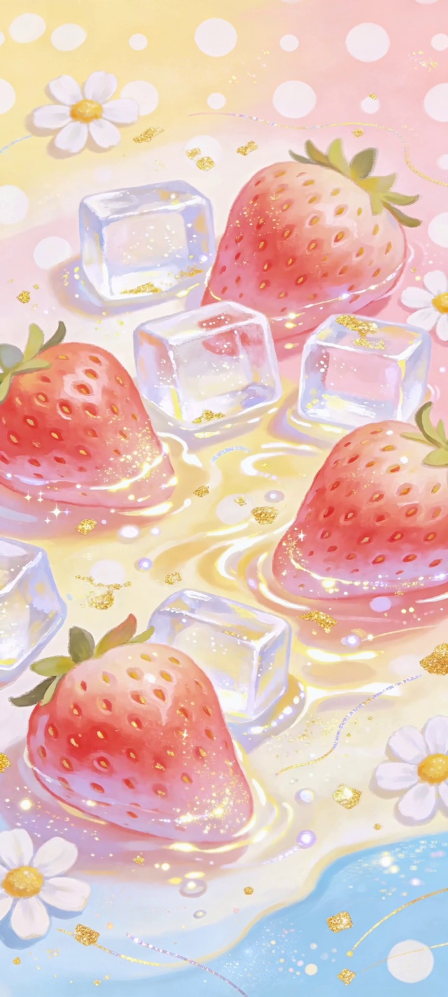 全屏小清新夏日草莓水彩插画