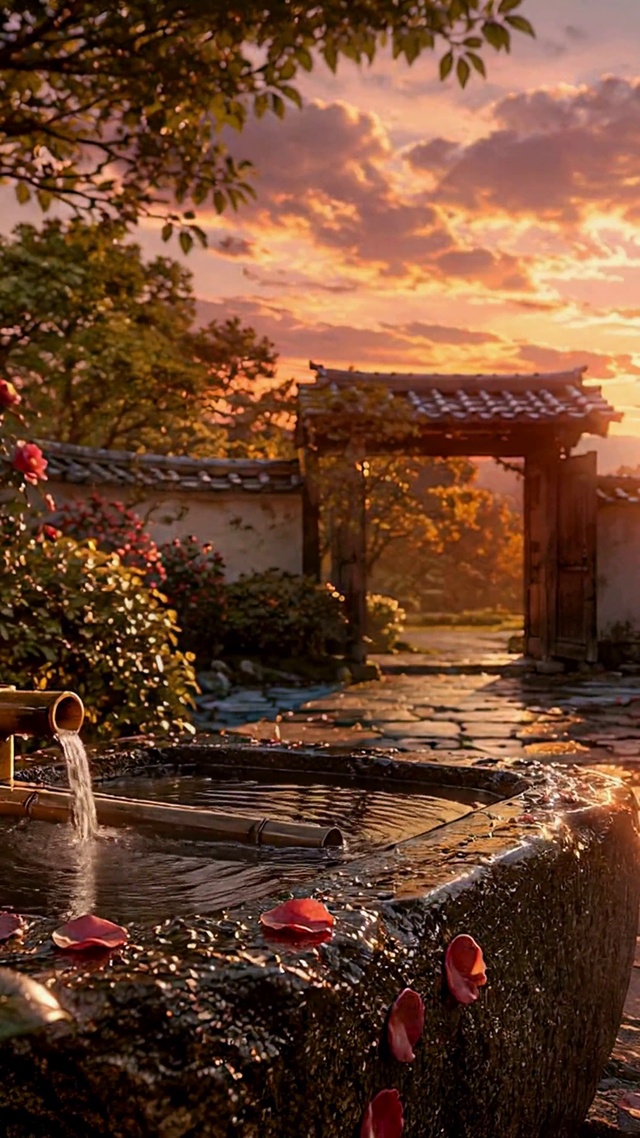 暮色庭院樱花景