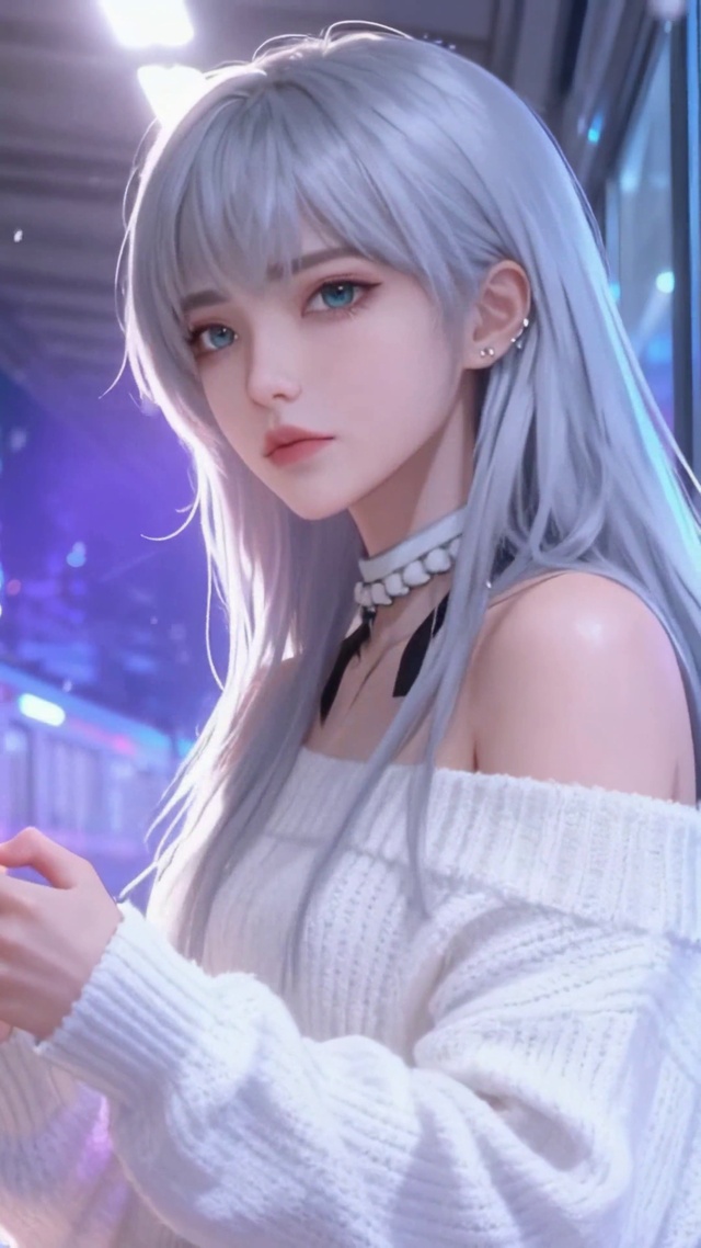 雪夜地铁站银发美少女