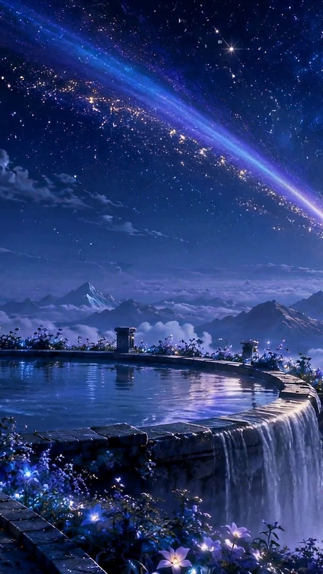 梦幻星空山顶云海流星夜景