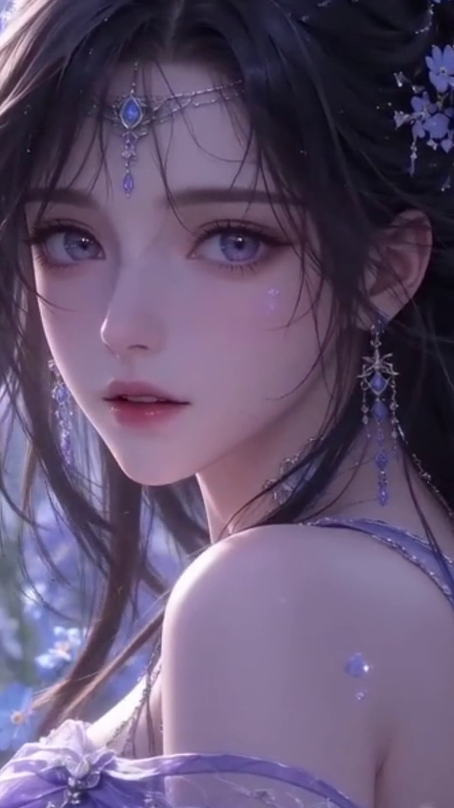 勿忘我花海古风性感美女二次元