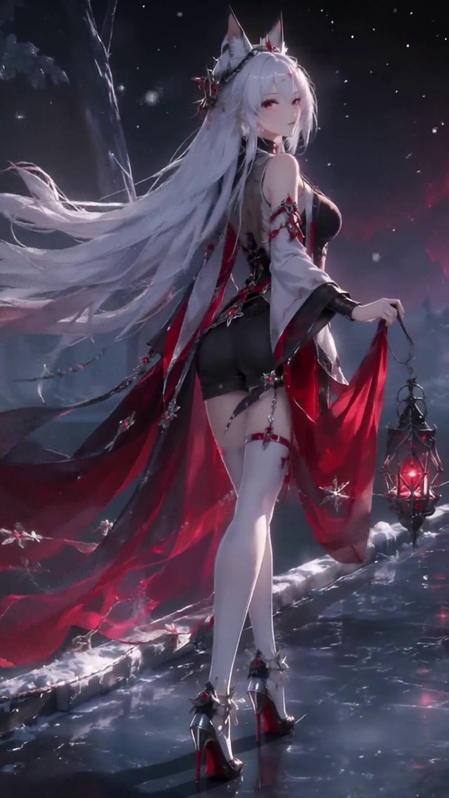 雪夜提灯狐耳二次元美少女