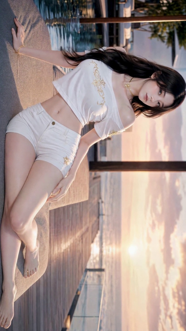 日落海边气质美少女