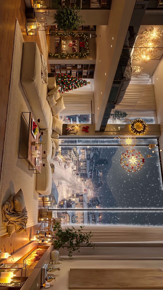 圣诞房间窗外雪