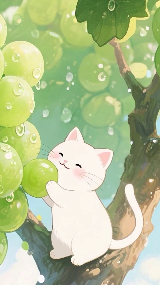 树上吃葡萄猫咪