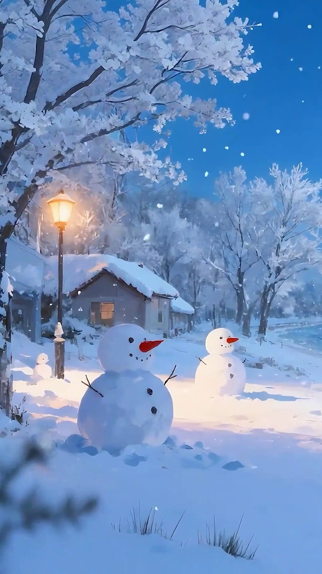 雪景树木房屋