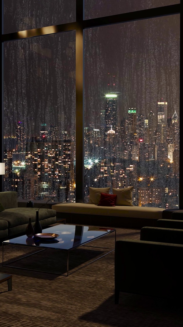 安静的雨天夜晚都市房间