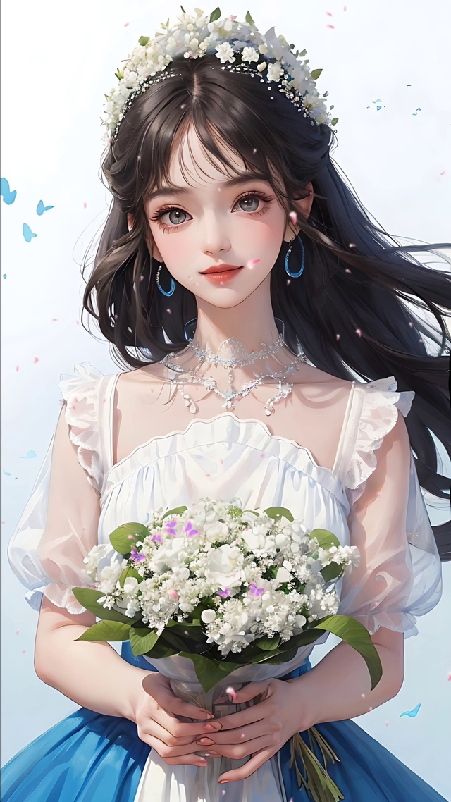 4K 手捧鲜花的少女