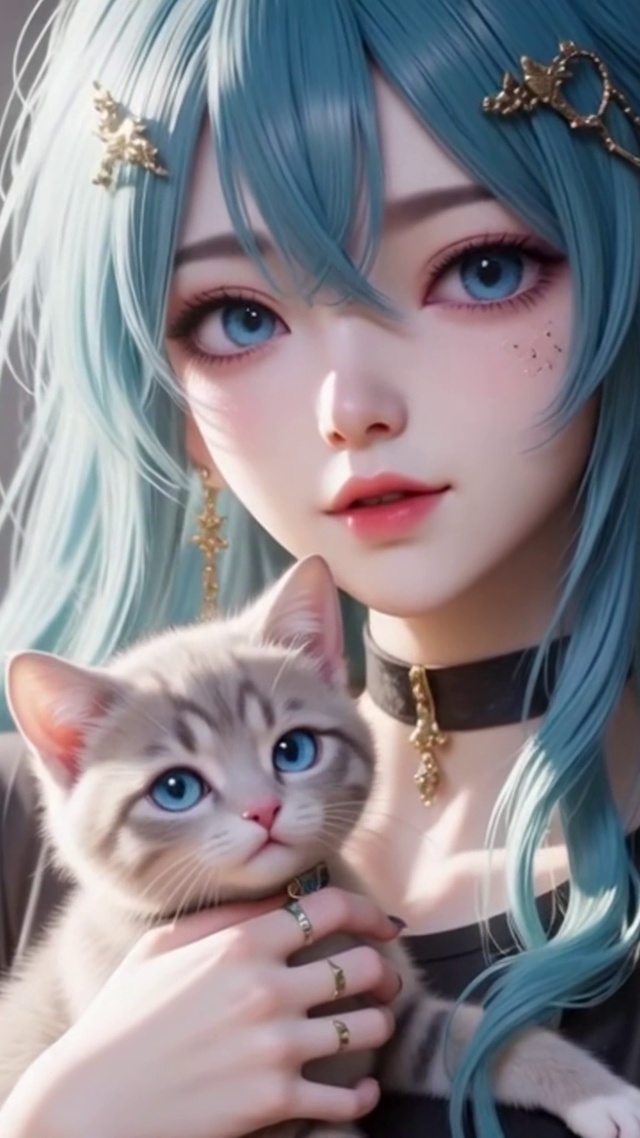 温馨的女孩和猫