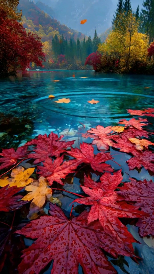 红叶卧碧潭