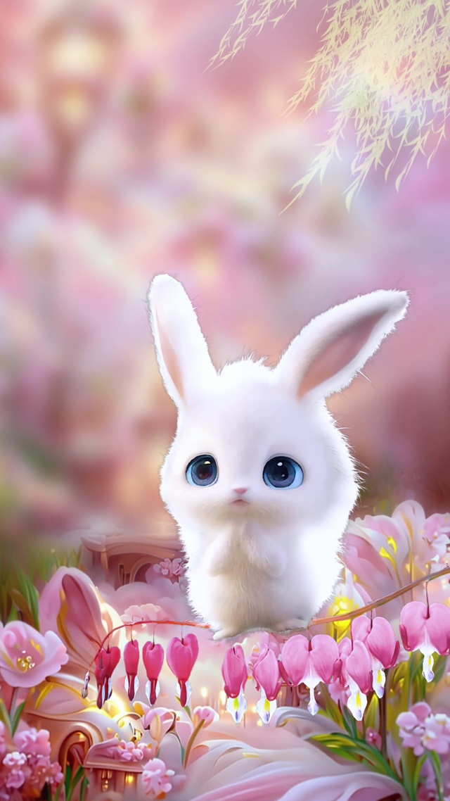 粉色花可爱兔子