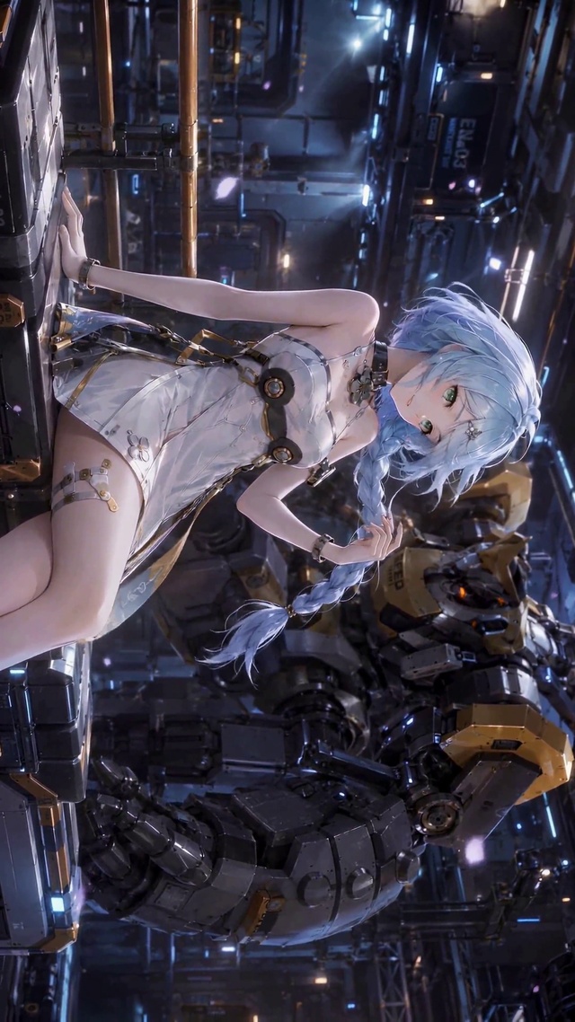 赛博风蓝发机甲少女
