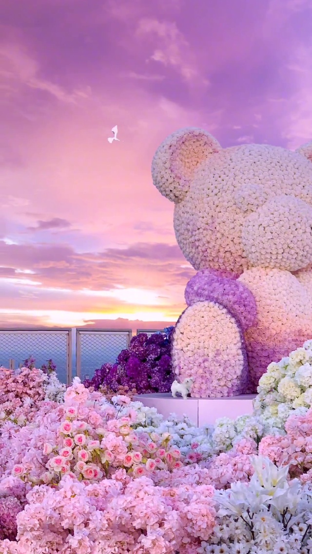 紫色花海小熊