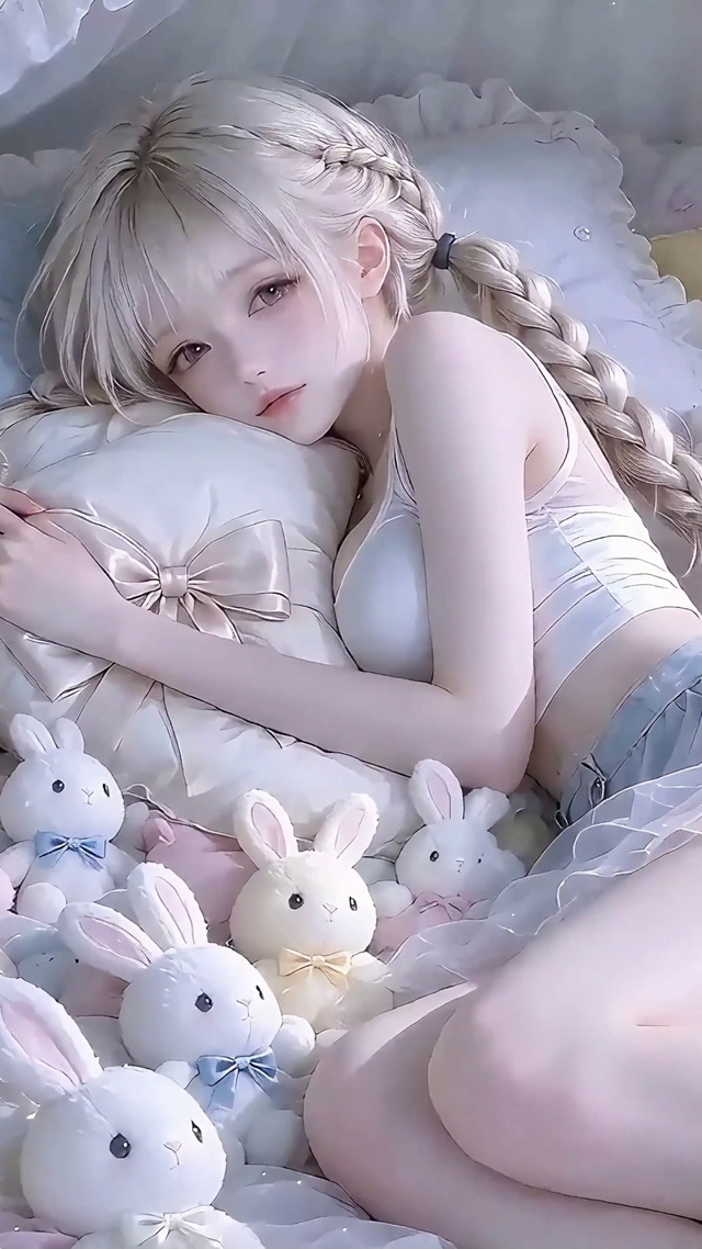 小清新卧室玩偶堆里的软萌少女