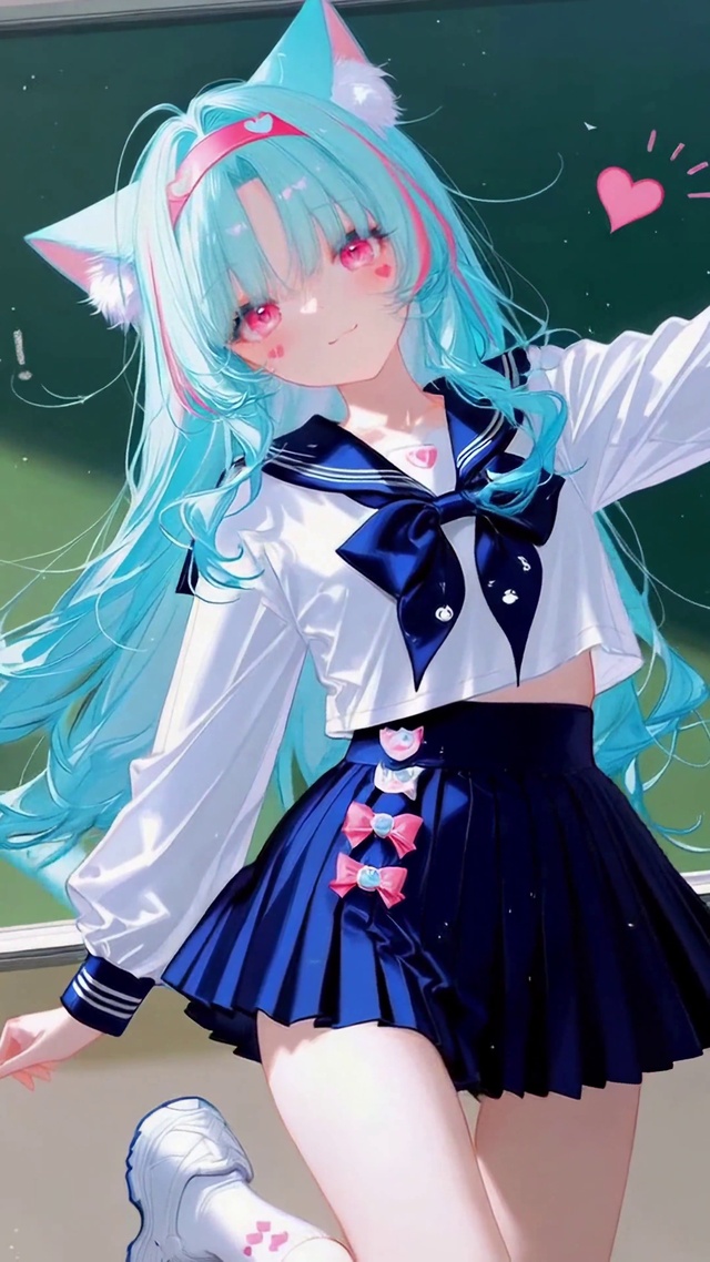 JK校园蓝发猫耳少女异环薄荷