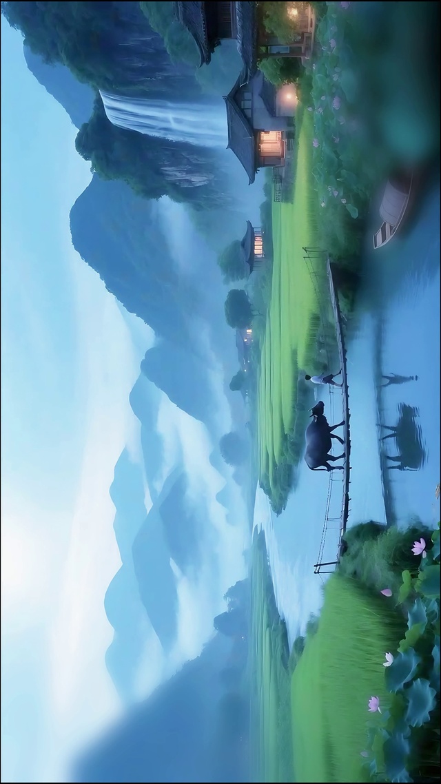 仙境村落放牛人