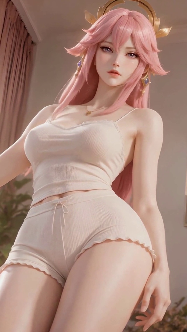 粉发少女的慵懒居家时光