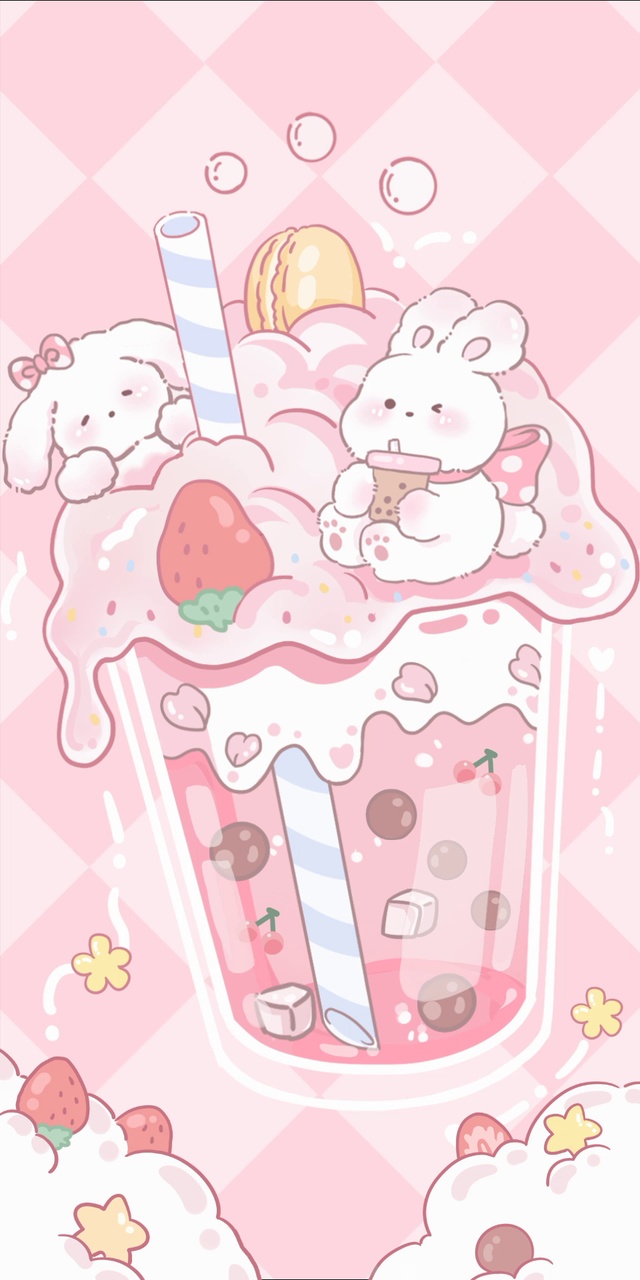 可爱卡通粉色樱花珍珠奶茶萌兔