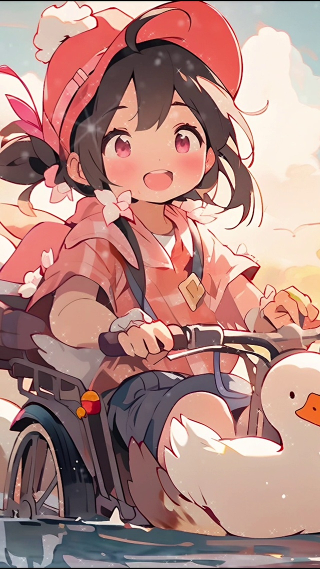 鸭鸭女孩水中玩耍