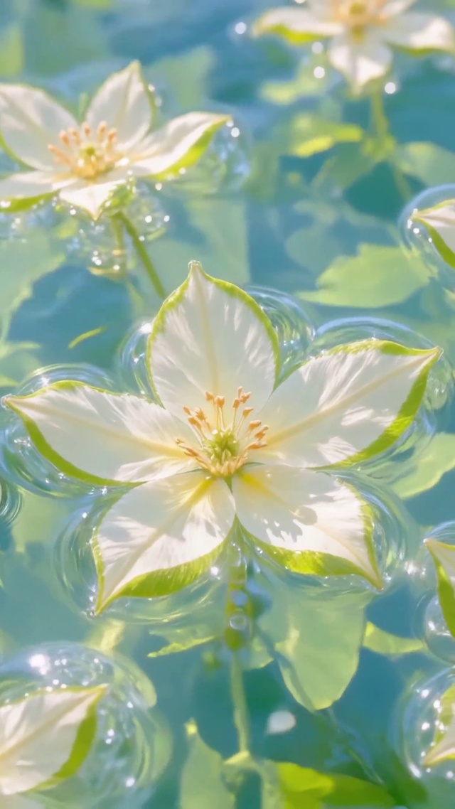 清凉水面白花