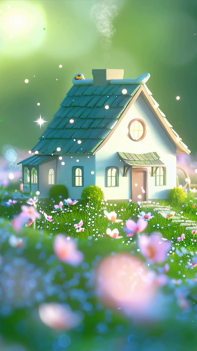 护眼小清新树木房屋